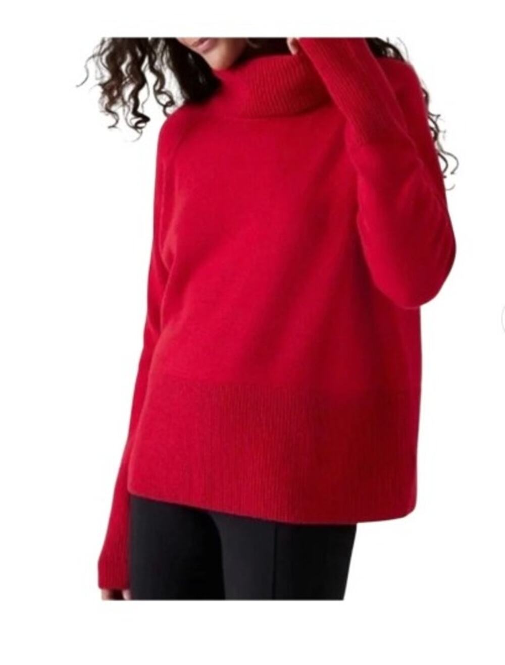 Athleta Alpine Turtleneck Sweater Red Merino Wool Cashmere Small